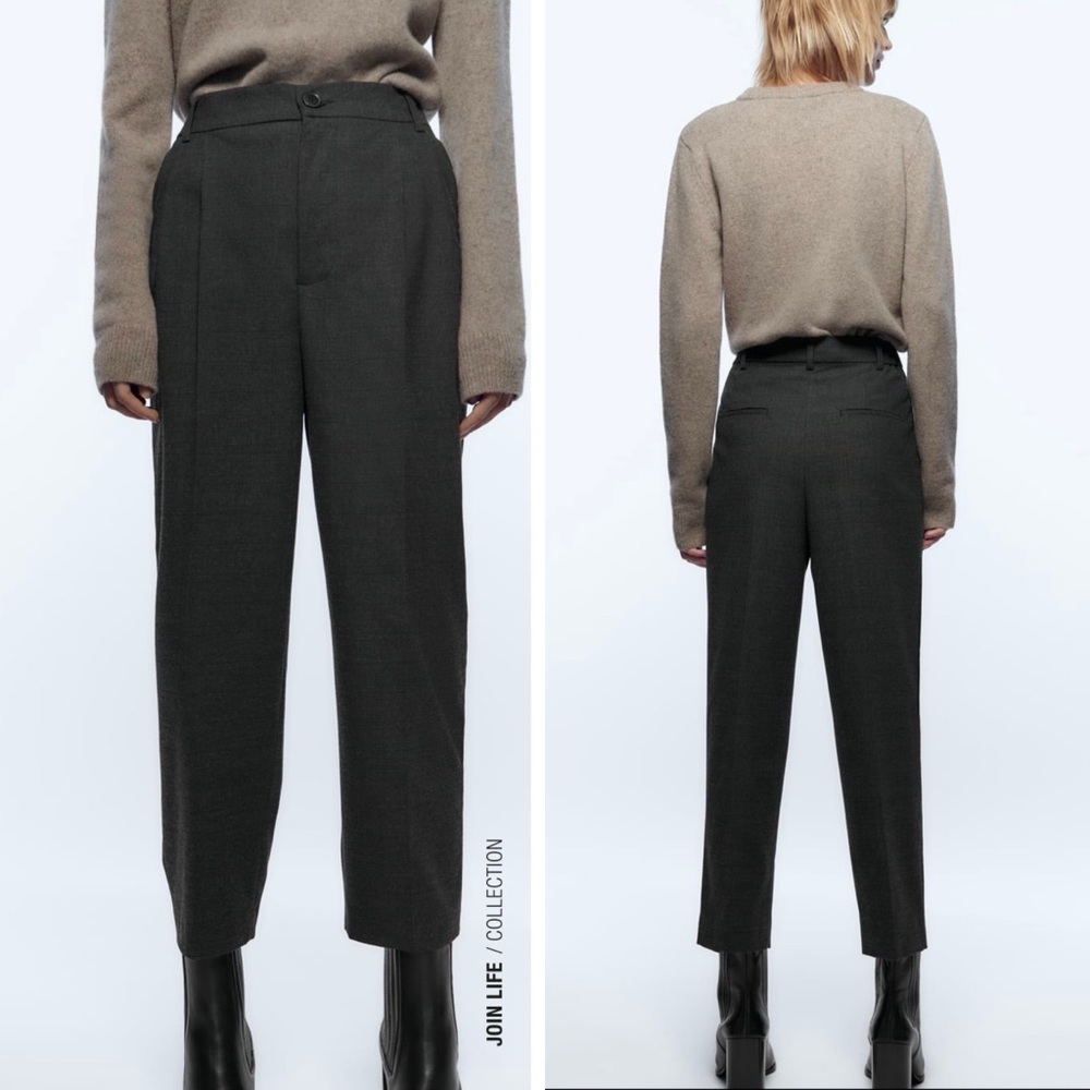 ZARA Plaid Cropped Pants Dark Grey Size 8